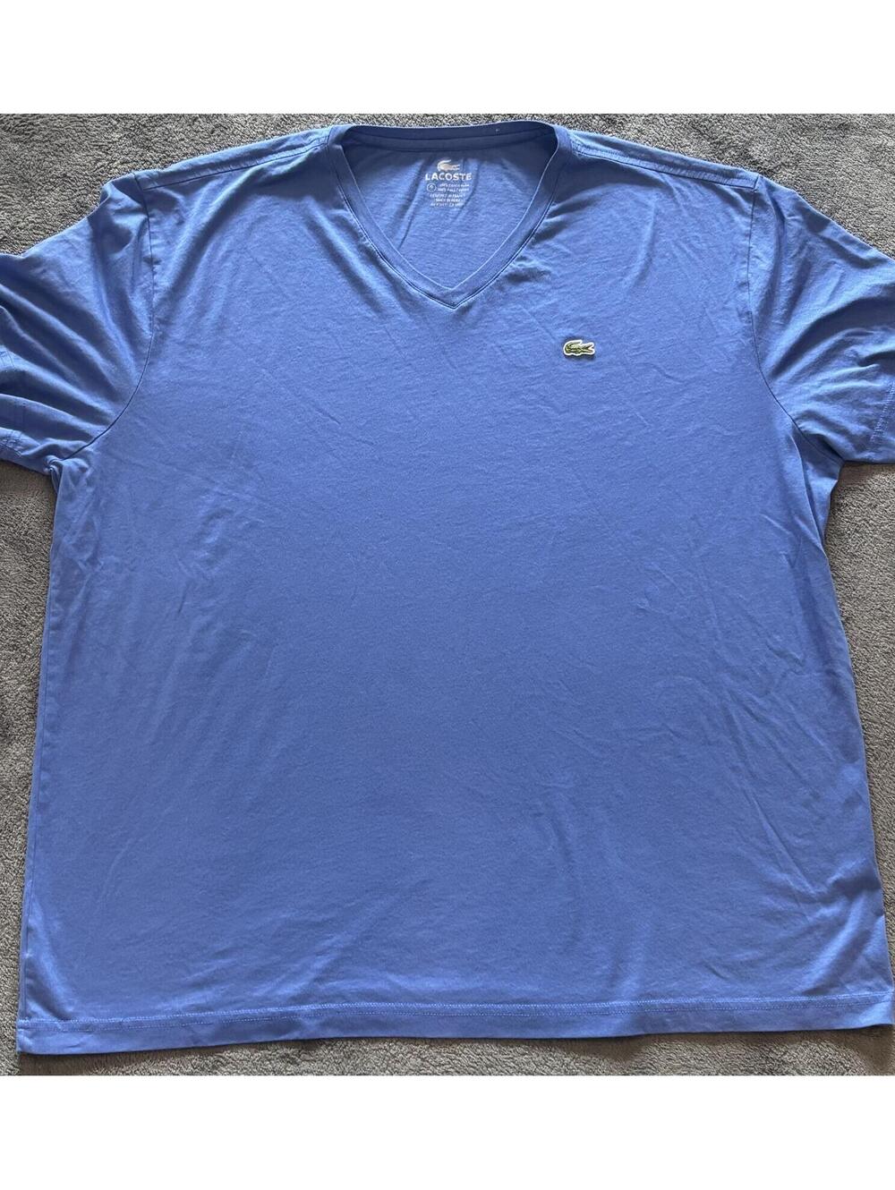 Lacoste Blue V-Neck Pima Cotton T-Shirt Size 9